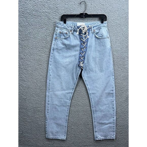 Free People BEST BLUE LACED BANDITS RELAXED JEANS Size 27 New - Picture 2 of 10